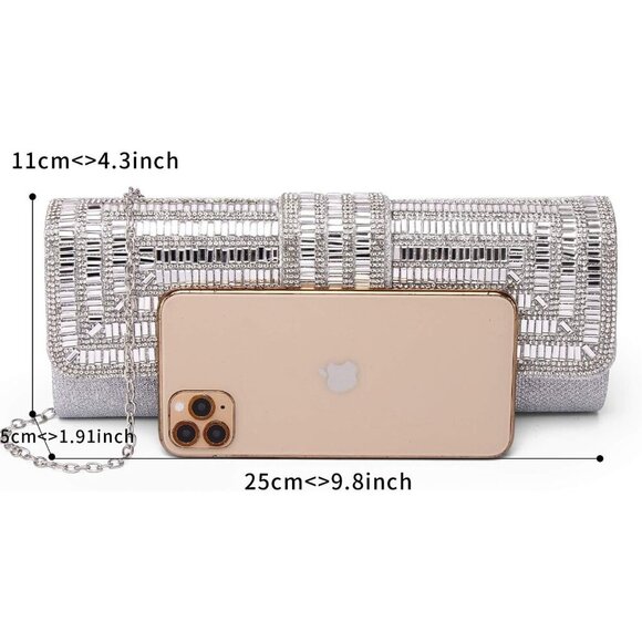 🆕Women Sliver Evening Bag and Clutch Crystal Sparkly Purse with formal Handbag - Picture 3 of 6